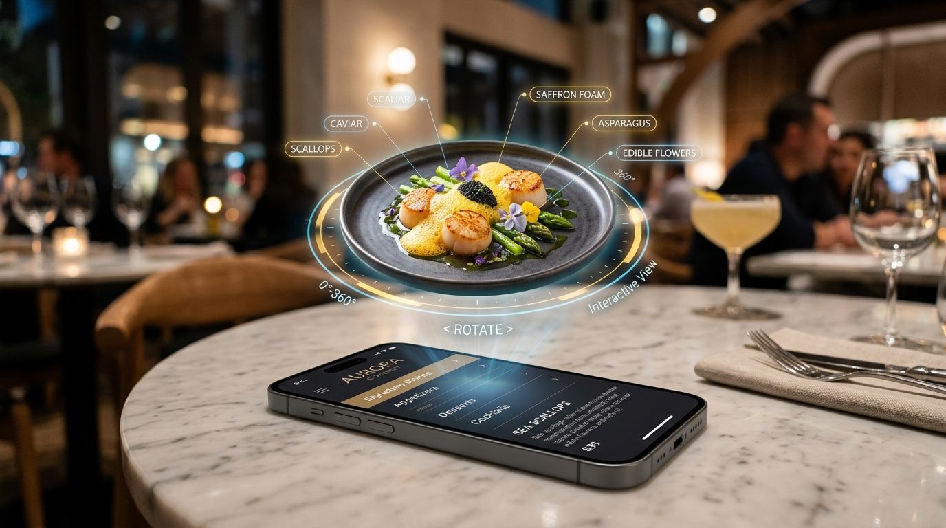Menú digital 3D de DeliciaAR en el celular del comensal