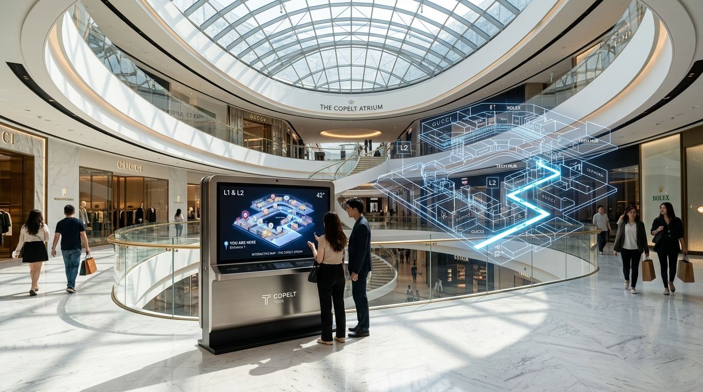 Tótem con mapa 3D en el centro comercial